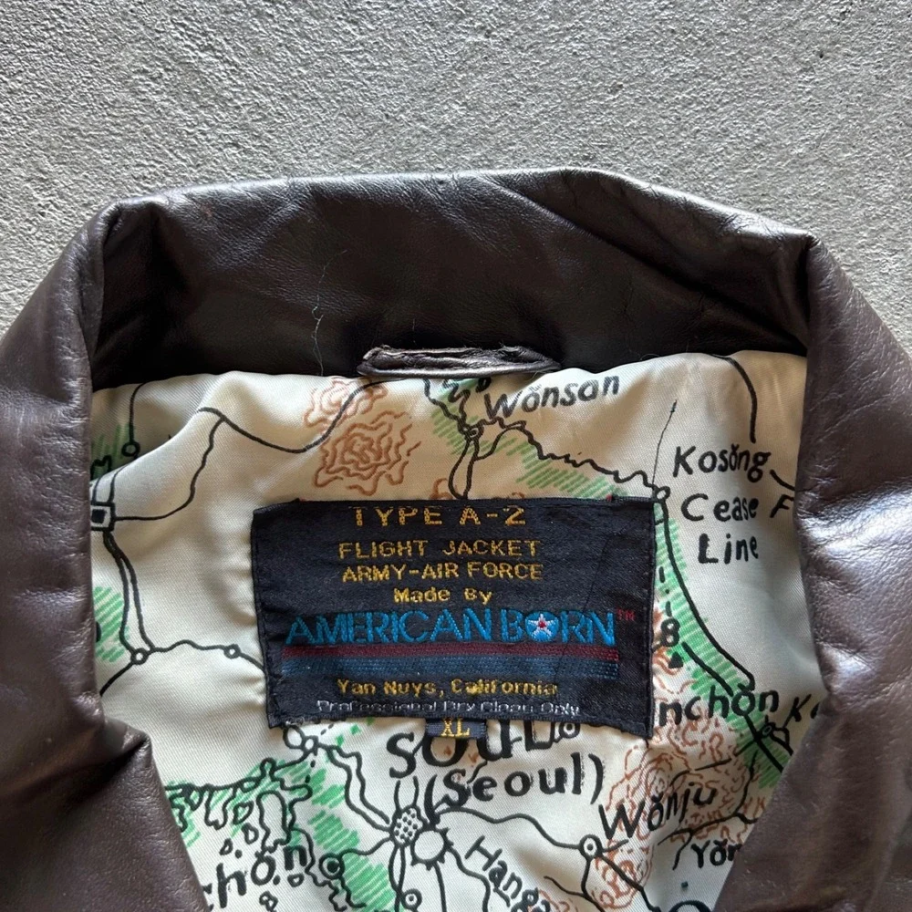 Vintage American Born Type A-2 Leather Flight Jacket‎ Size XL Brown Bomber Army